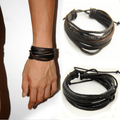 Stylish Hand-woven Multi-layer Men's Pu Leather Bracelet Leather Braided Rope Wristband Men Bracelets