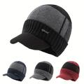 Men's Fleece And Thick Knitted Wool Baseball Cap With Brim For Outdoor Warmth