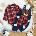 Baby Boy Cute Outfits - Long Sleeve Plaid Bodysuit Romper + Overalls Jumpsuit Sets 0-18 Months