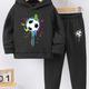 2pcs Boy's Colorful Splash Ink Football Print Hooded Outfit, Hoodie & Pants Set, Kid's Clothes For Fall Winter, As Gift