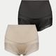 2 Pack Plus Size Elegant Panties Set, Women's Plus Contrast Lace Trim High Rise Tummy Control Shaping Boy Shorts 2 Piece Set