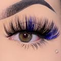 Blue Colored Lashes, 1 Pair 20mm Faux Mink Fluffy Colorful False Eyelashes For Christmas Halloween Masquerade Makeup