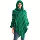 Loose Knit Hooded Pullover Poncho Large Solid Color Batwing Tassel Shawl Autumn Winter Travel Outside Windproof Cape