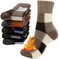 2/3/5pairs Men's Plaid Terry Thickened Warm Wool Socks For Winter, Men's Novelty Socks
