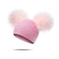 1pc Girls Cute Faux Diamond Pom Pom Beanie, Knit Winter Hats For Children