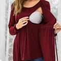 Elegant Maternity Side Split Long Sleeve Nursing Top Tunic Breastfeeding Blouse