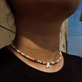 Bohemia Colorful Beaded Choker Necklace Natural Initial 26 Letters Pendant Chain Necklace Charm Jewelry Accessories