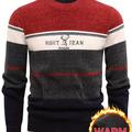 Men's Stylish Knitted Pullover, Casual Slightly Stretch Breathable Long Sleeve Crew Neck Top For City Walk Street Hanging Outdoor Activities