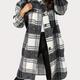 Plaid Print Shacket Jacket, Casual Button Front Turn Down Collar Long Sleeve Mid Length Outerwear, Women's Clothing