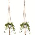 2pcs, Brown 90cm/35.4inch Macrame Plant Hanger, Modern Tassel Detail Plant Hangers Indoor Flower Pot Holder For Plants Wall Window Outdoor Bedroom Boho Home Decor Storage