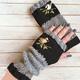 Hummingbird Embroidered Knit Gloves Stylish Double Color Block Gloves Autumn Winter Soft Warm Fingerless Gloves