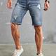 Ripped Denim Shorts, Men's Casual Street Style Mid Stretch Washed Distressed Denim Shorts For Summer