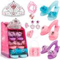 Princess Toddler Dress Up Shoes Pretend Jewelry Toys Set 3 Pairs Of Princess Shoes With Tiara Crown Earrings Necklaces Ring Handbag Role Play Shoes Set For Toddler Girls Aged 3-6 Years Old
