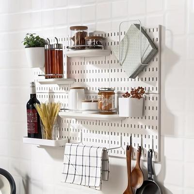 1pc/5pcs Punch-free Pegboard, Wall Storage Rack, Easy Installation Household Hole Board Wall Shelf, Wall Hanging Storage Rack, Pot Rack, Spice Rack, Kitchen Storage Accessories