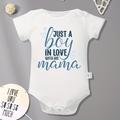 "Infant's ""just A Boy In Love With His Mama"" Print Bodysuit, Casual Short Sleeve Onesie, Baby Boy's Clothing"