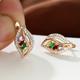 1 Pair Luxury Marquise Cut Multicolor Stone Clip On Hook Earrings Cz Drop Dangle Hollow Leaf Style Wedding Earrings