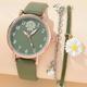 1pc Round Pointer Quartz Watch Cute Daisy Charm Electronic Wristwatch With Pu Leather Strap & 1pc Bracelet, Best Gift For Her