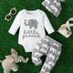 Baby Boys Cotton Bodysuit + Matching Pants + Hat With Elephant Print, Long Sleeve Romper Onesie Set Baby Clothes