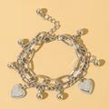 Heart Shape Multi-layer Bracelet With Metal Ball Pendant Bracelet Adjustable Jewelry Valentine's Day Confession Gift For Women & Girls