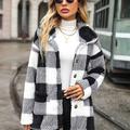 Color Block Button Front Plush Jacket, Dual Pockets Long Sleeve Lapel Jacket For Fall & Winter, Women's Clothing