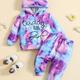 Baby Girls Spring And Autumn Stylish Tie Dye Sweatshirt Hoodie Trousers With Daddy's Little Girl Letter Print Set