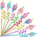 4pcs Colorful Cute Cartoon Mermaid Straw Party Favors, Mermaid Straws Gifts, Mermaid Birthday Party Supplies Decorations, Under The Sea Party Supplies Straw Summer Decor, Beach Pool Supplies