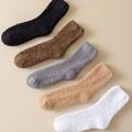 5 Pairs Plus Size Simple Socks Set, Women's Plus Soft Cozy Fluffy Slipper Plush Sleeping Winter Warm Mid-calf Socks