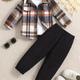 Baby Boys British Style Shirt Set, Kids Casual Stylish Fleece Lapel Shirt Pants Set Spring Autumn Outside Wear