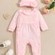 Baby Girls Cotton Footies Footed Jumpsuit + Hat, Ruffle Long Sleeve Romper Baby Clothes