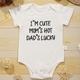 "Baby Girls Cute ""i'm Cute"" Print Romper, Simple Short Sleeve Soft Comfortable Cotton Bodysuit For Summer"