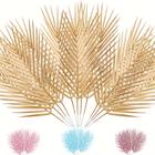 "15pcs Golden Artificial Palm Leaves, 17"" Fake Tropical Plants Faux Flowers For Indoor Outdoor Home Table Centerpiece Diy Vase Filler Wedding Birthday Party Halloween Christmas Thanksgiving Easter Gift"