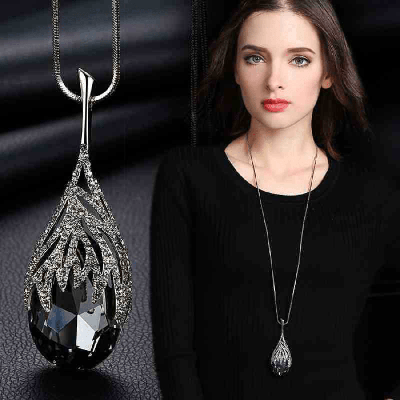 Luxury Waterdrop Zircon Pendant Sweater Chain Personality Geometric All-match Clothing Accessories