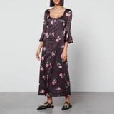Floral-print Crinkled Midi Dress
