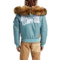 Eucalyptus Faux Fur Trim Graphic Hooded Bomber Jacket