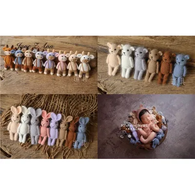 Handmade mink plush dolls knitted calf rabbit bear mouse newborn full moon photography props