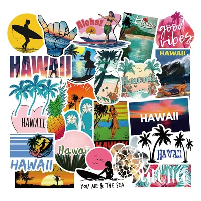 10/30/50PCS Outdoor Hawaii Surfing Stickers Summer Tropical Beach Surfing Waterproof DIY Surfboard