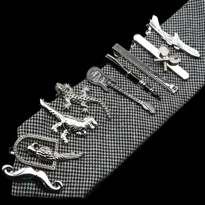 1 Piece Chrome Stainless Tie Clips Guitar lizard Dinosaur Bird Sword Pen Shape Tie Clip for Men