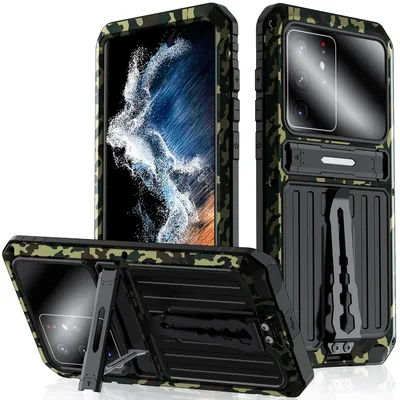 for Samsung Galaxy S22 S21 Ultra Aluminum Metal Case with Screen Protector Heavy Duty Dustproof