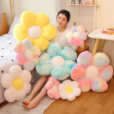 30-65cm Kawaii Colorful Flower Plush Pillow Cushion Soft Sunflower Plant Mat Stuffed Sofa Bed