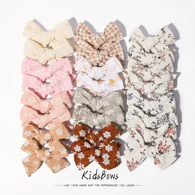 2Pcs/Set Sweet Flower Print Bowknot Hair Clips For Cute Baby Girls Cotton Bows Hairpins Barrettes
