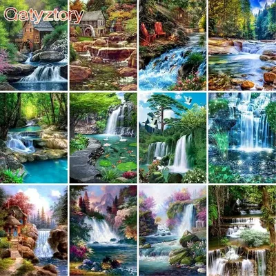 GATYZTORY Frame Diy Painting By Numbers Mountain Waterfall Landscape Painting Acrylic Paint On