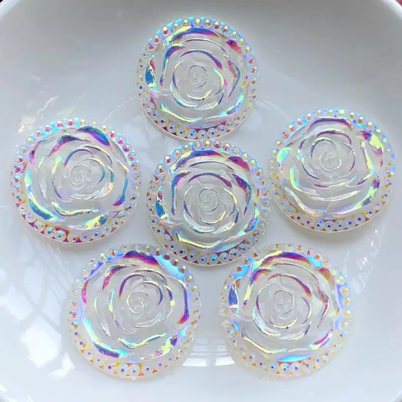 24pcsWhite AB color crystal flower wedding decoration resin rhinestone flower Resin flatback DIY jewelry making accessories