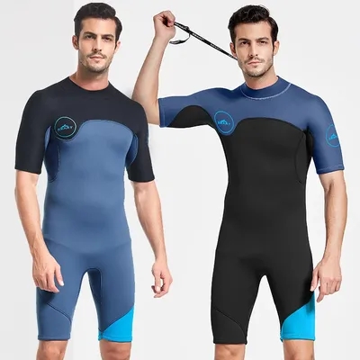 SBART 2mm Neoprene Wetsuit Swimwear Men Short Sleeve Patchwork Swimsuit Scuba Diving Suit One Piece