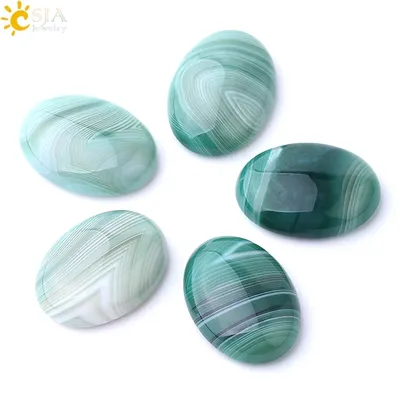CSJA Natural Stone Oval Green Veins Agates Cabochons for Woman Men Jewelry Making Loose Beads DIY