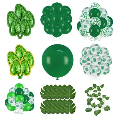 Jungle Party Green Latex Balloons Woodland Animal Palm Leaf Foil Balloons Safari Party Baloons