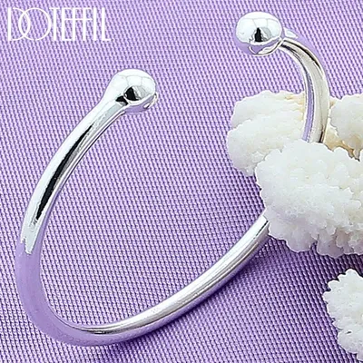 DOTEFFIL 925 Sterling Silver 4mm Smooth Solid Bead Bracelet Cufflinks Bangles For Women Men Wedding