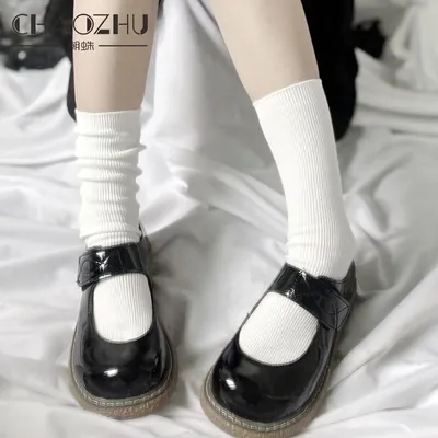 CHAOZHU Black White Jk Uniform School Girls Lolita Cosplay Accessories Socks Girls Cotton Knitting