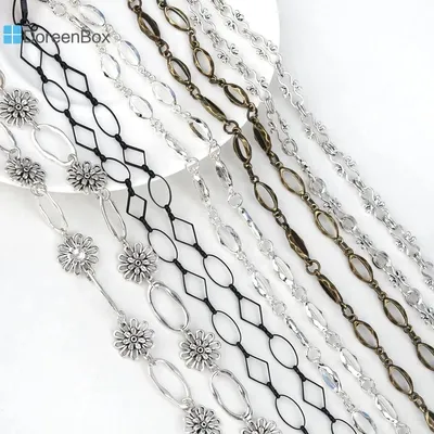 1M Doreen Box Links-Opened Chains Alloy Oval Bronze Silver Color For DIY Necklace Bracelet Jewelry