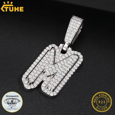 TUHE Unisex VVS1 Moissanite A-Z Letters Pendant 925 Silver For Men Hip Hop Jewelry Fashion Man