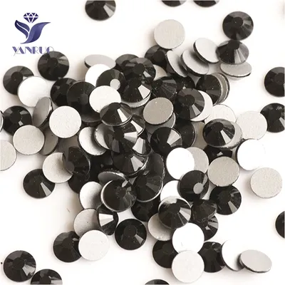 YANRUO 2058NoHF SS3-SS40 Jet Flat Back Stone Glue On Crystal Strass Non Hotfix Black Rhinestone For Nail Art